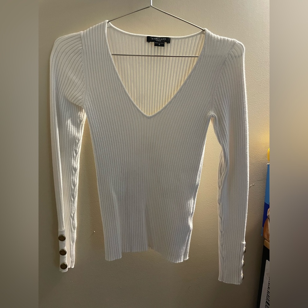 Marciano White Ribbed Knit Top
